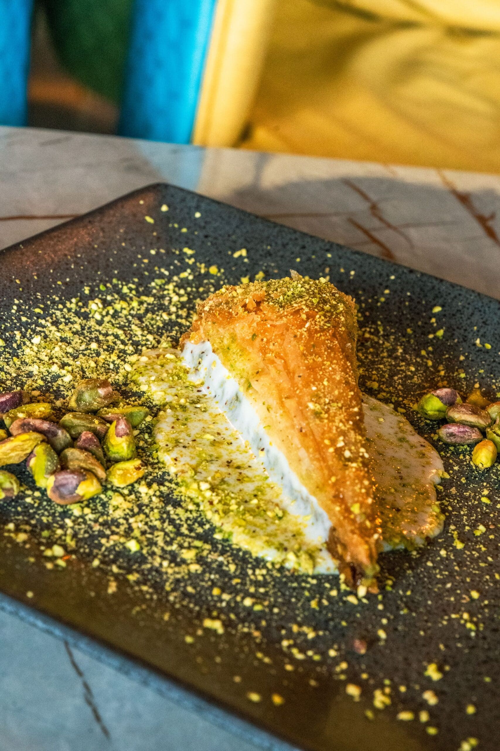 Kunafa with cream and pistachio