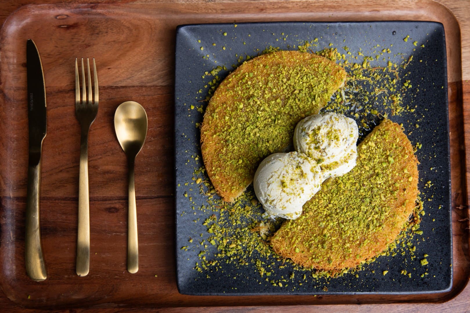 Kunafa with ice cream
